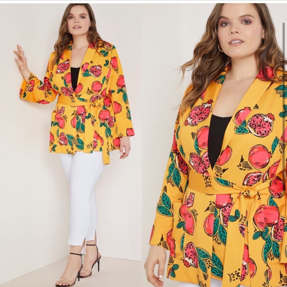 Eloquii Colorful Pomegranate Long Belted Blazer